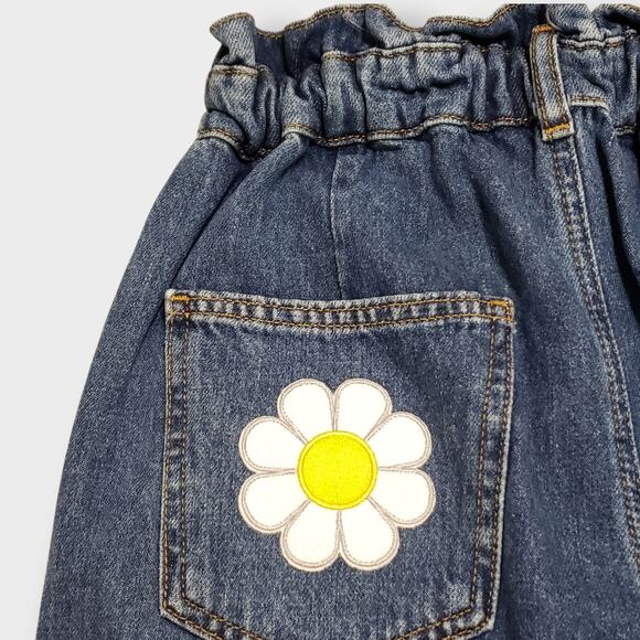 Zara Womens Paperbag Barrel Leg Jeans Floral Daisy Embroidered Sz 2 Boho Modern - Picture 2 of 14